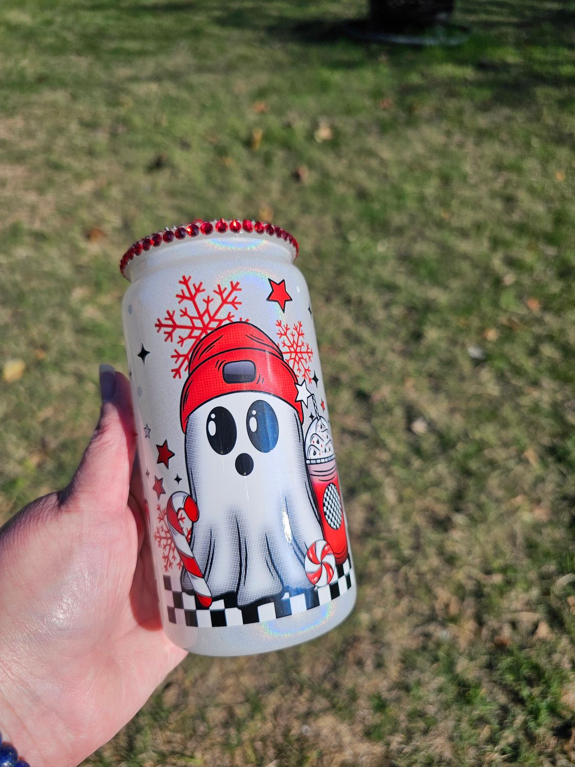 Christmas Ghosty Glass Can