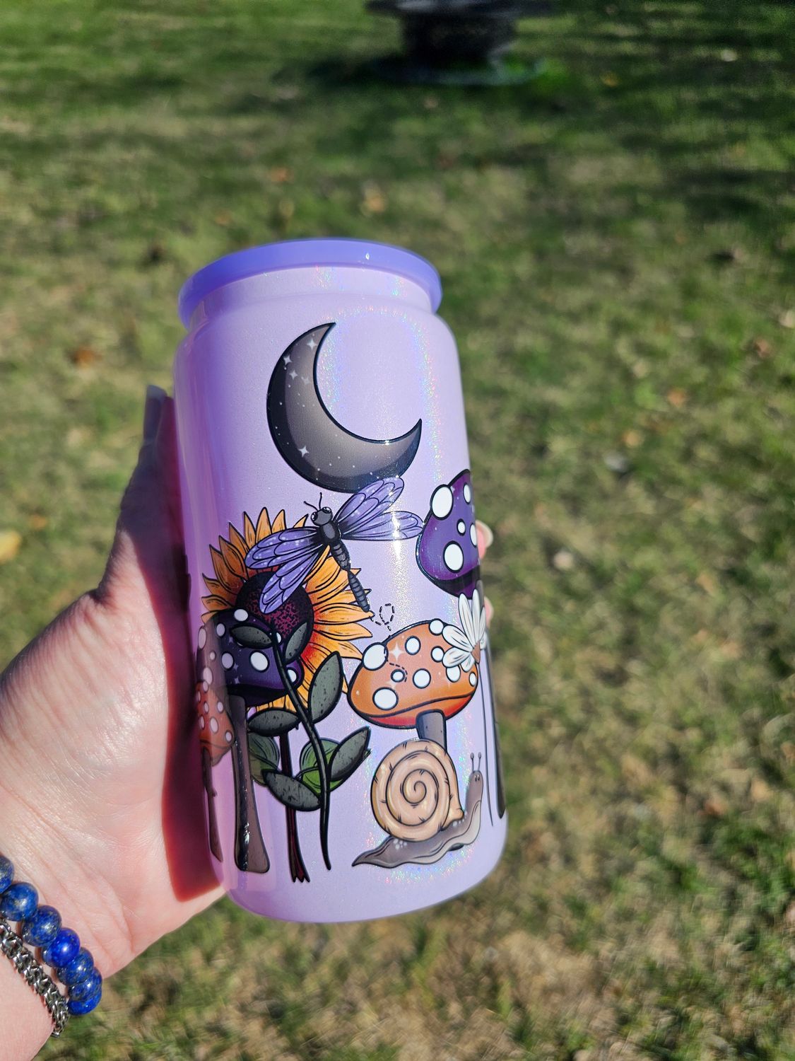 Flowers, Moon and Mushies Glass Can