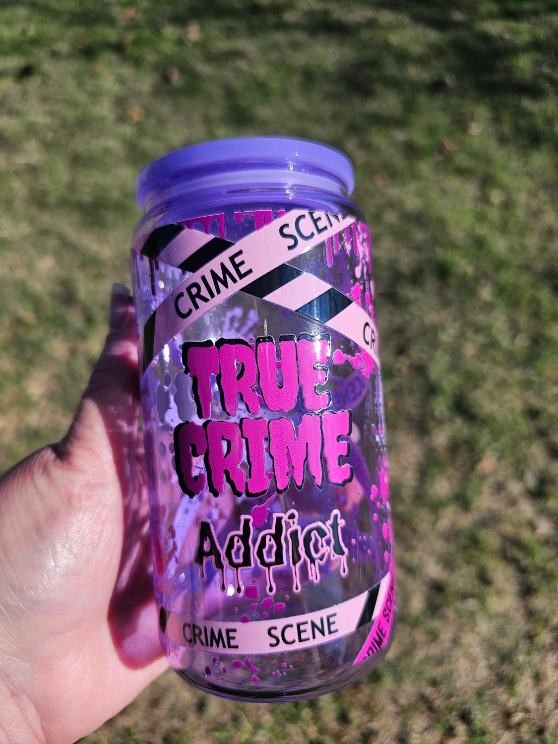 Purple True Crime Glass Can