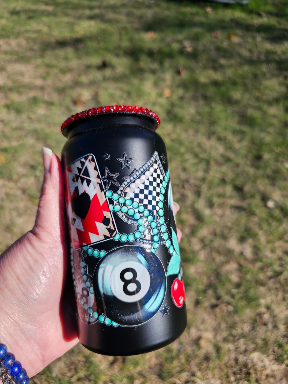 8 Ball and Turquoise Stainless Steel Can