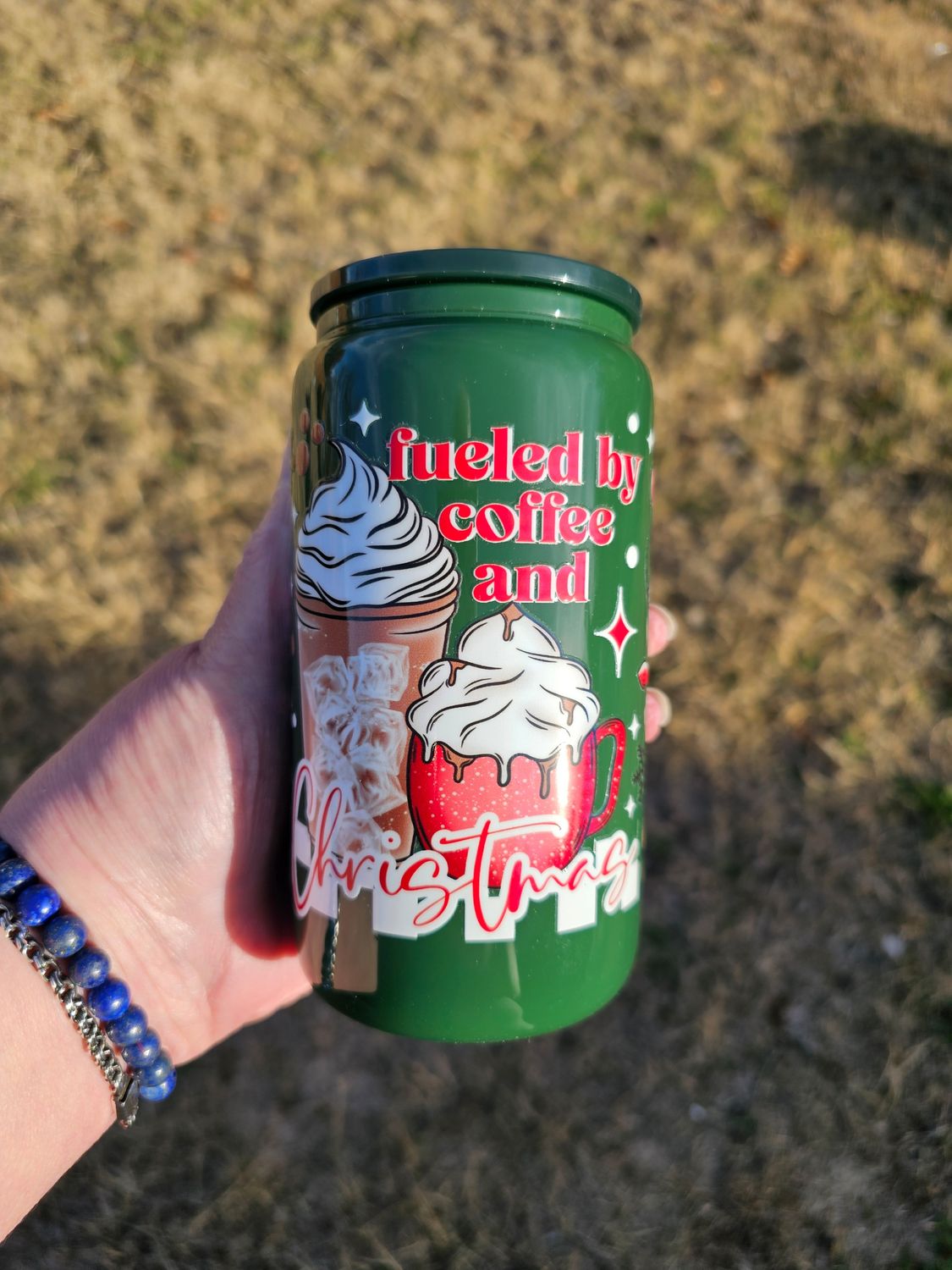 Coffee and Christmas Glass Can