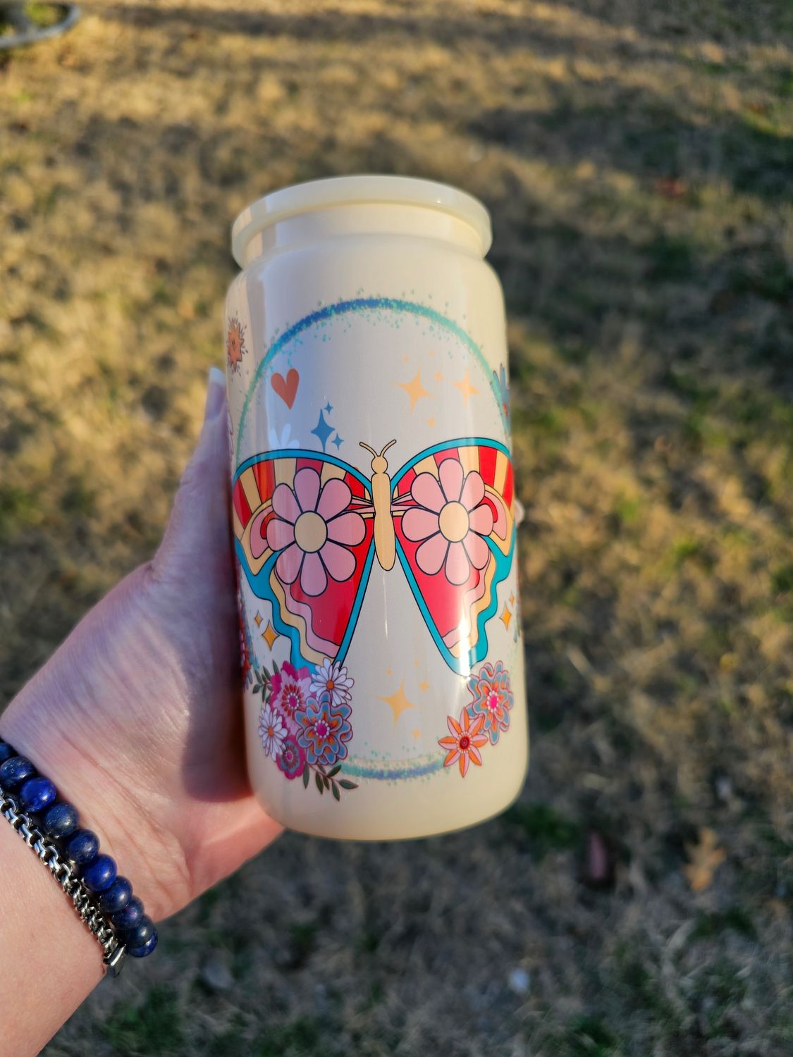 Moth Floral Glass Can