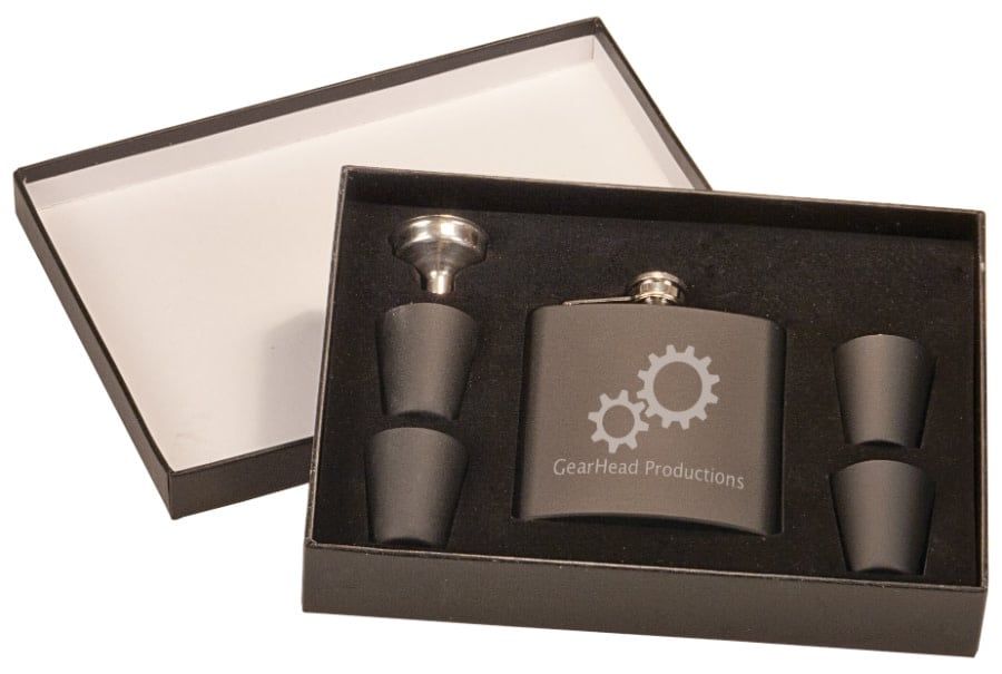 6 oz. Black Flask Set with Shot Glasses