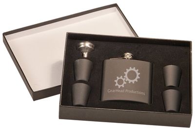 6 oz. Black Flask Set with Shot Glasses
