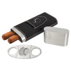 Black/Silver Leatherette Cigar Case with Cutter