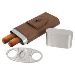 Dark Brown Leatherette Cigar Case with Cutter