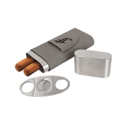 Gray Leatherette Cigar Case with Cutter