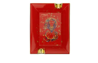 S.T. Dupont Burgundy &amp; Golden Dragon Ashtray 2024