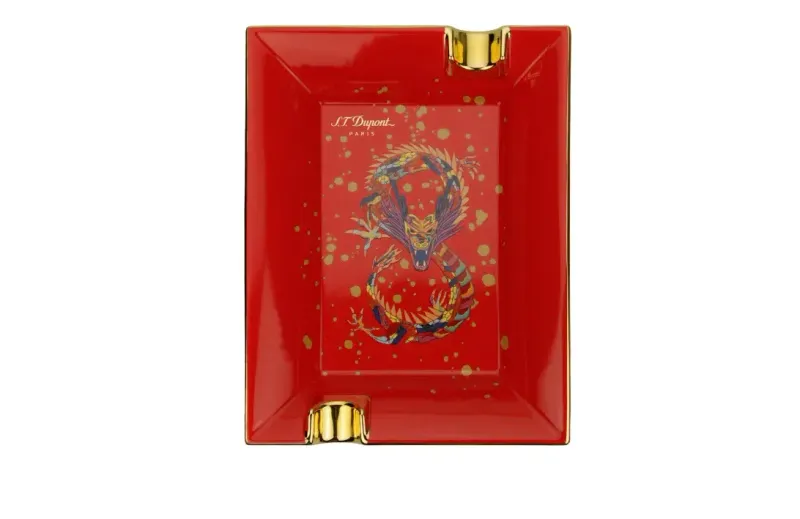 S.T. Dupont Burgundy &amp; Golden Dragon Ashtray 2024