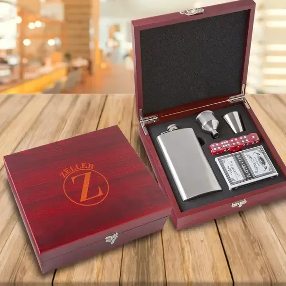 Rosewood Finish Flask Set