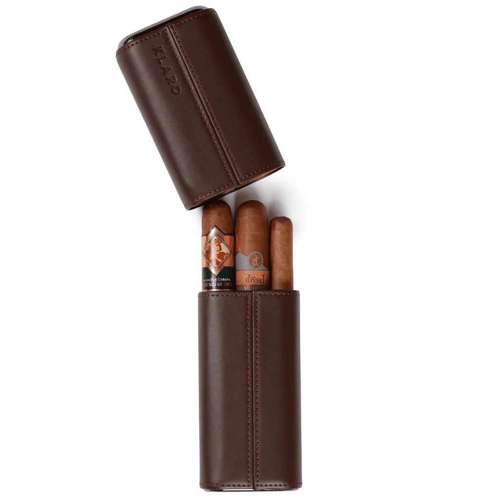 Klaro Premium 3-Cigar Travel Case, Color: Cocoa Brown