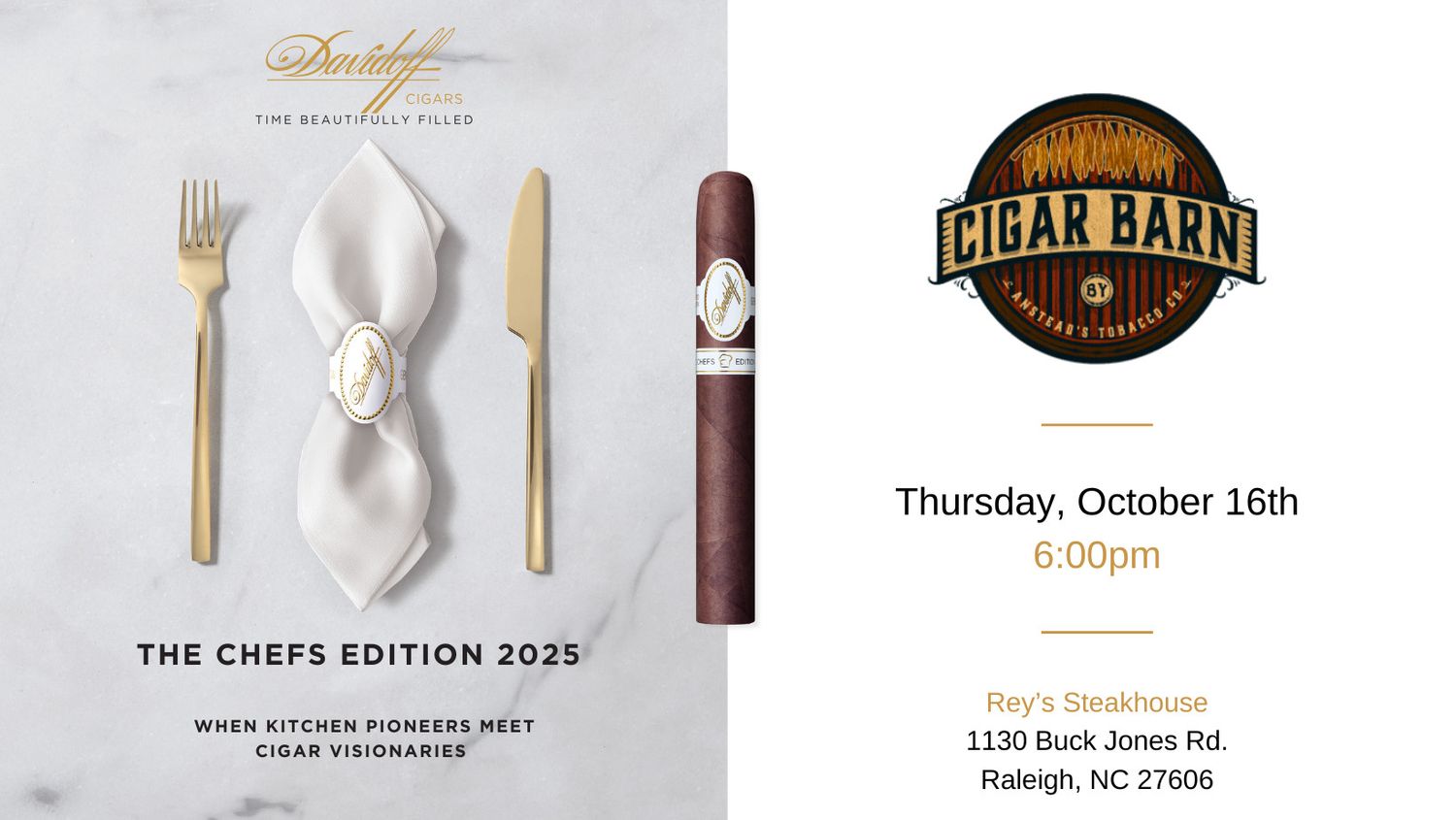 Davidoff Cigar Dinner at Rey&#39;s October 16th, 2025 Ticket