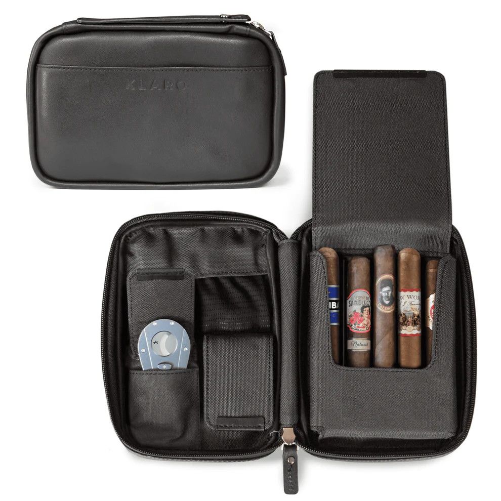 Klaro Flint Travel Leather Cigar Case, Color: Black