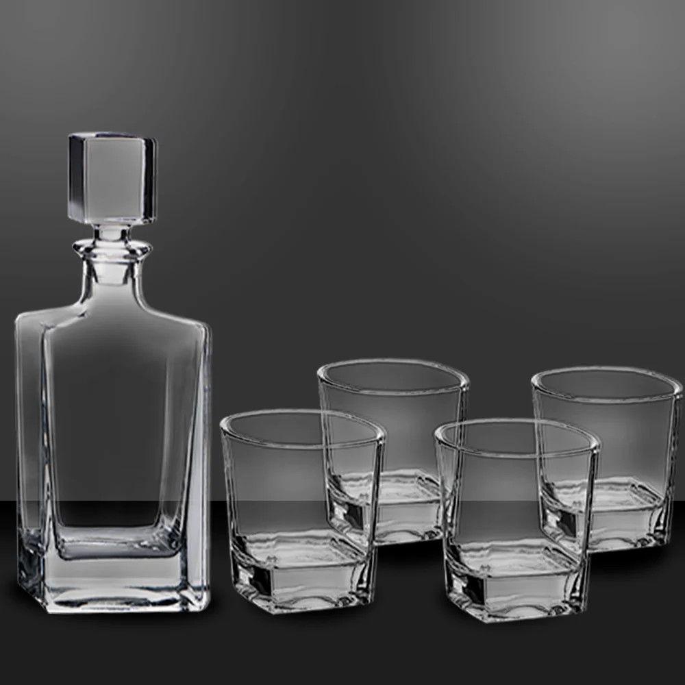Polar Camel 810ml. Rectangle Glass Decanter Set w/ Four 8 oz. Rocks Glasses