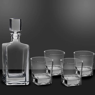 Polar Camel 810ml. Rectangle Glass Decanter Set w/ Four 8 oz. Rocks Glasses