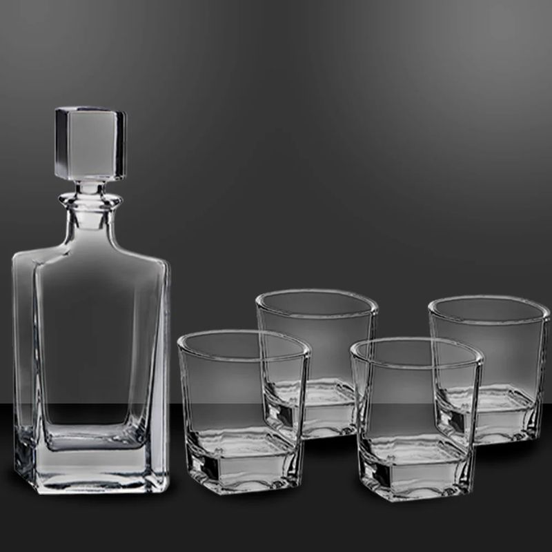 Polar Camel 810ml. Rectangle Glass Decanter Set w/ Four 8 oz. Rocks Glasses