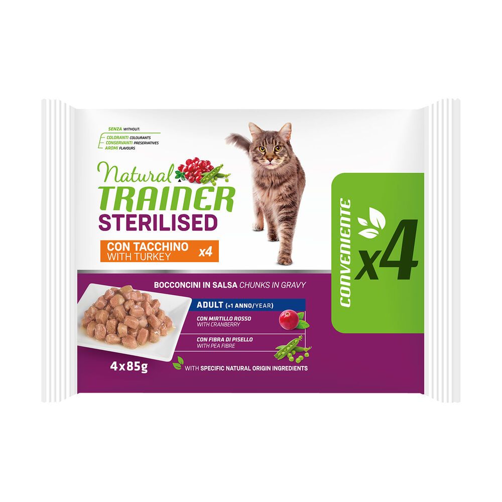 NATURAL TRAINER GATTO STERILIZZATO TACCHINO 4X85G
