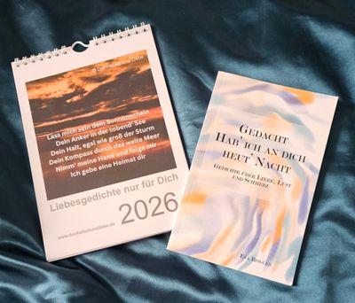 Bundle 1 'Liebesgedichte' Kalender A5 2026 'Liebesdichte nur für dich' und Buch 'Gedacht hab ich an dich heut Nacht', dazu gratis ein Lesezeichen mit Gedichten Bundle 1 'Liebesgedichte' Kalender A5 2026 'Liebesdichte nur für dich' und Buch 'Gedacht hab ich an dich heut Nacht', dazu gratis ein Lesezeichen mit Gedichten