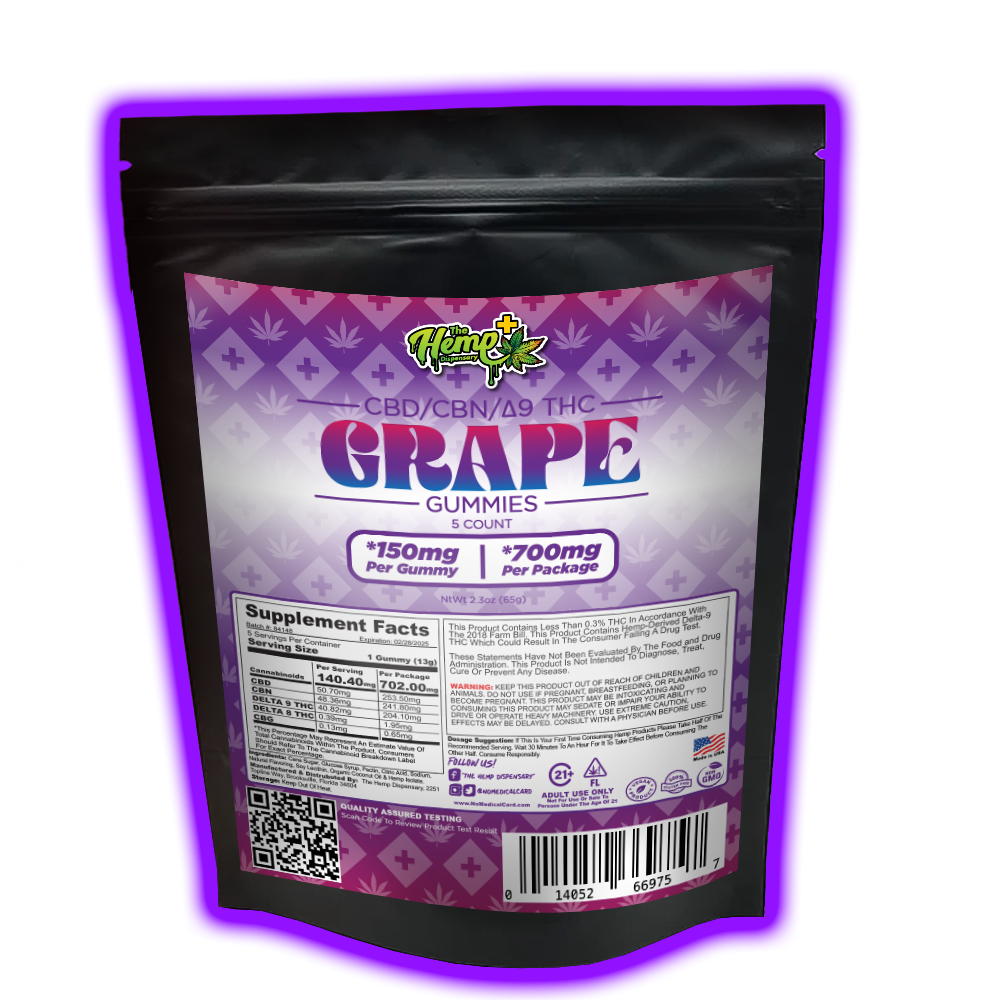 CBD/CBN/DELTA 9 THC GUMMIES 140MG GRAPE
