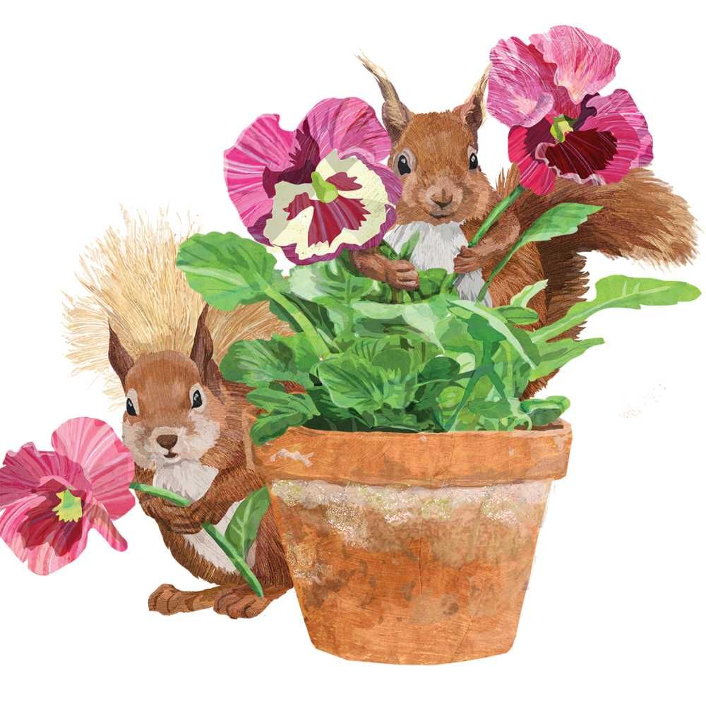 Flower Pot Squirrels, Size: Beverage Serviette