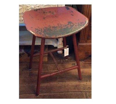 Red Distressed Heart Tractor Seat Stool