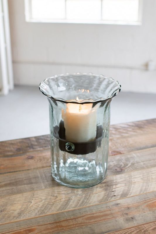 Ribbed Glass Hurricane with Rustic Insert, small (Kal)