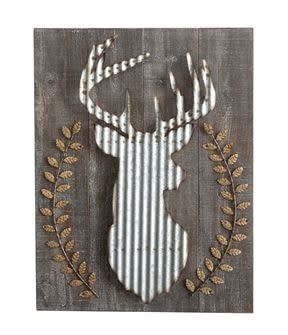Wood &amp; Corrugated Metal Deer Wall Decor (CC)