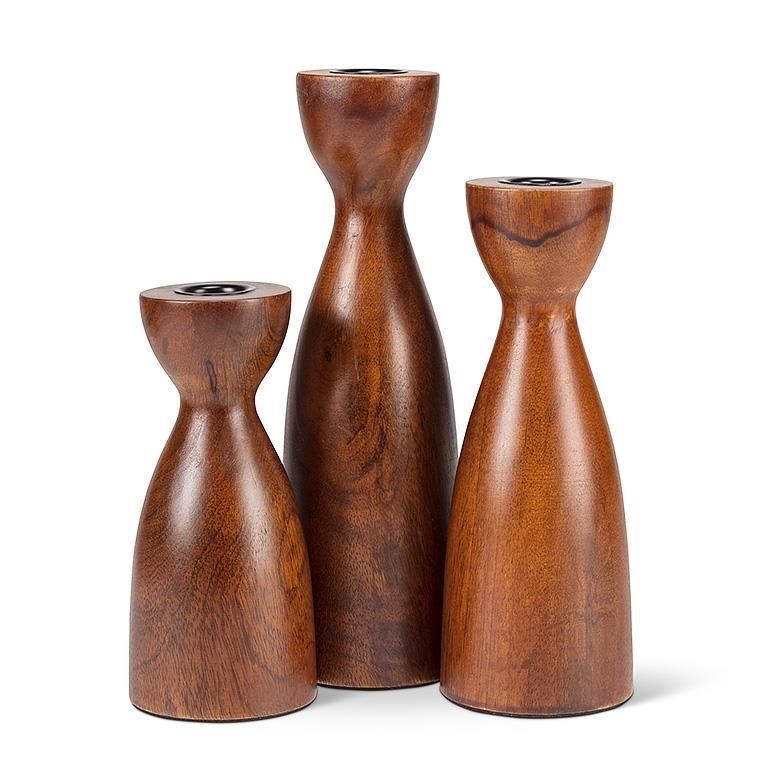 Curvy Taper Walnut Candle Holder - 