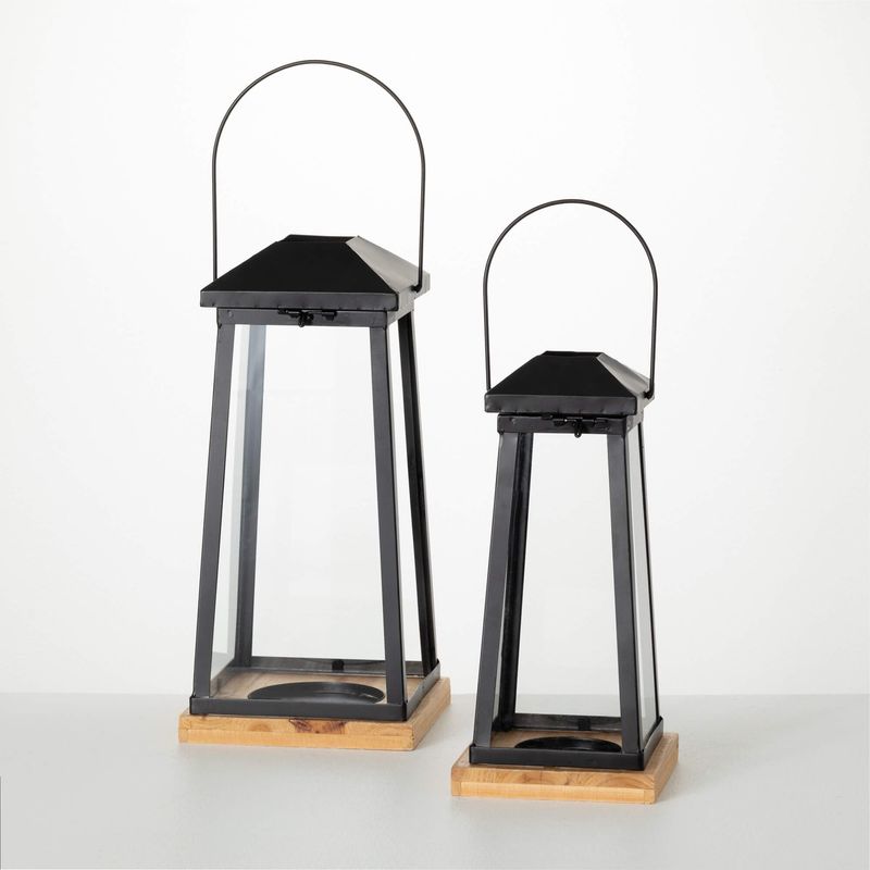 Metal &amp; Glass Lantern - 