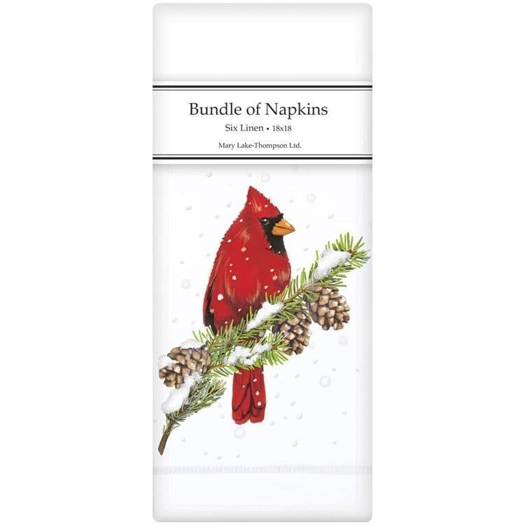 Cardinal on Pine Linen Napkins (MLT)