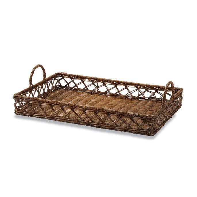 Rattan Tray with Wooden Bottom Med