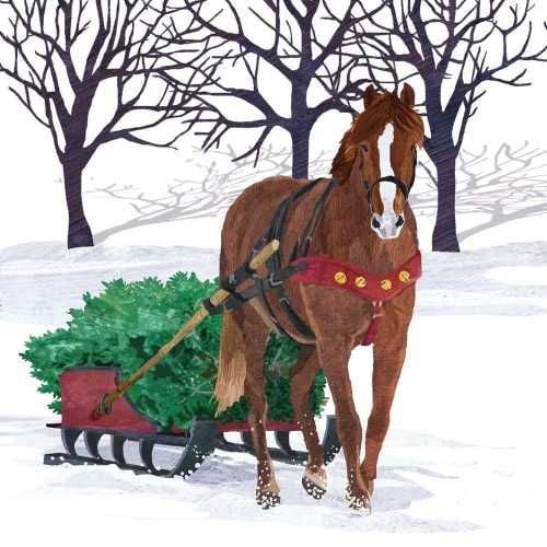 Winter Horse Sleigh Lunch Serviette