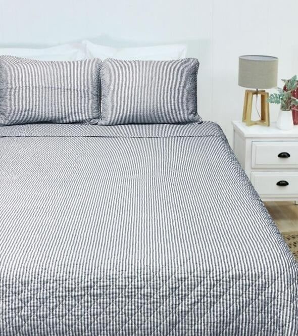 Blue Ticking Quilt Set - King