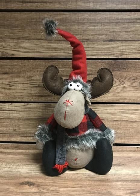 Red &amp; Black Plaid Sitting Reindeer (Tri)