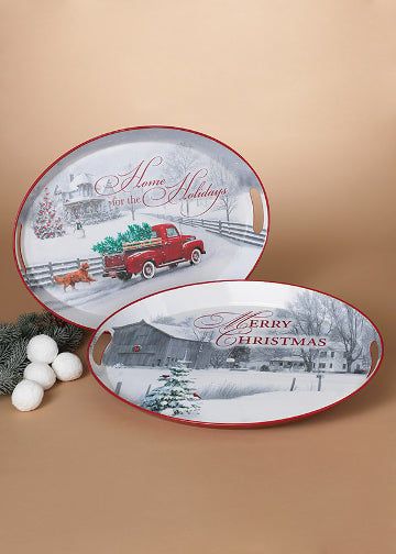 Metal Holiday Scene Tray (Tri)
