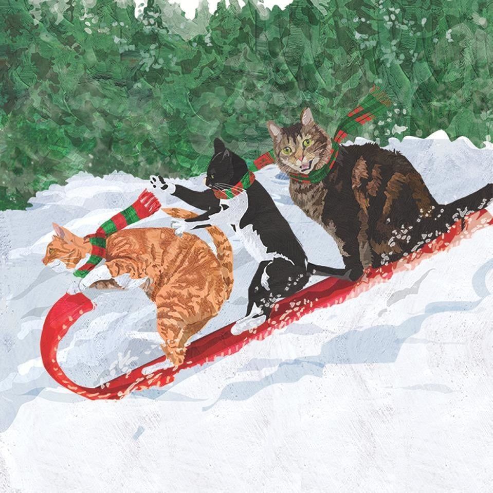 Beverage Serviette - Tobogganing Cats