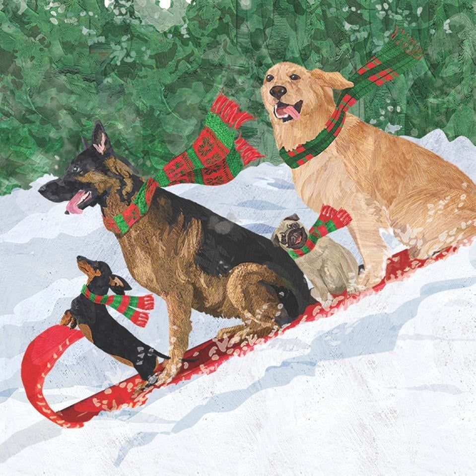 Beverage Serviette - Tobogganing Dogs