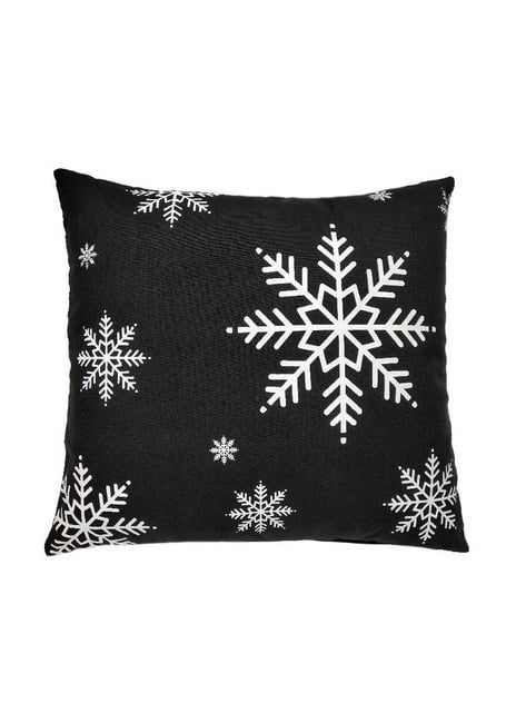 Black Snowflake Toss Pillow (Tri)