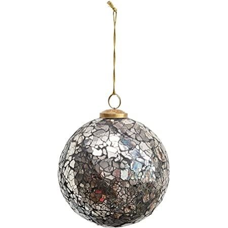 Pewter Mosaic Glass Ball Ornament - 4&quot;