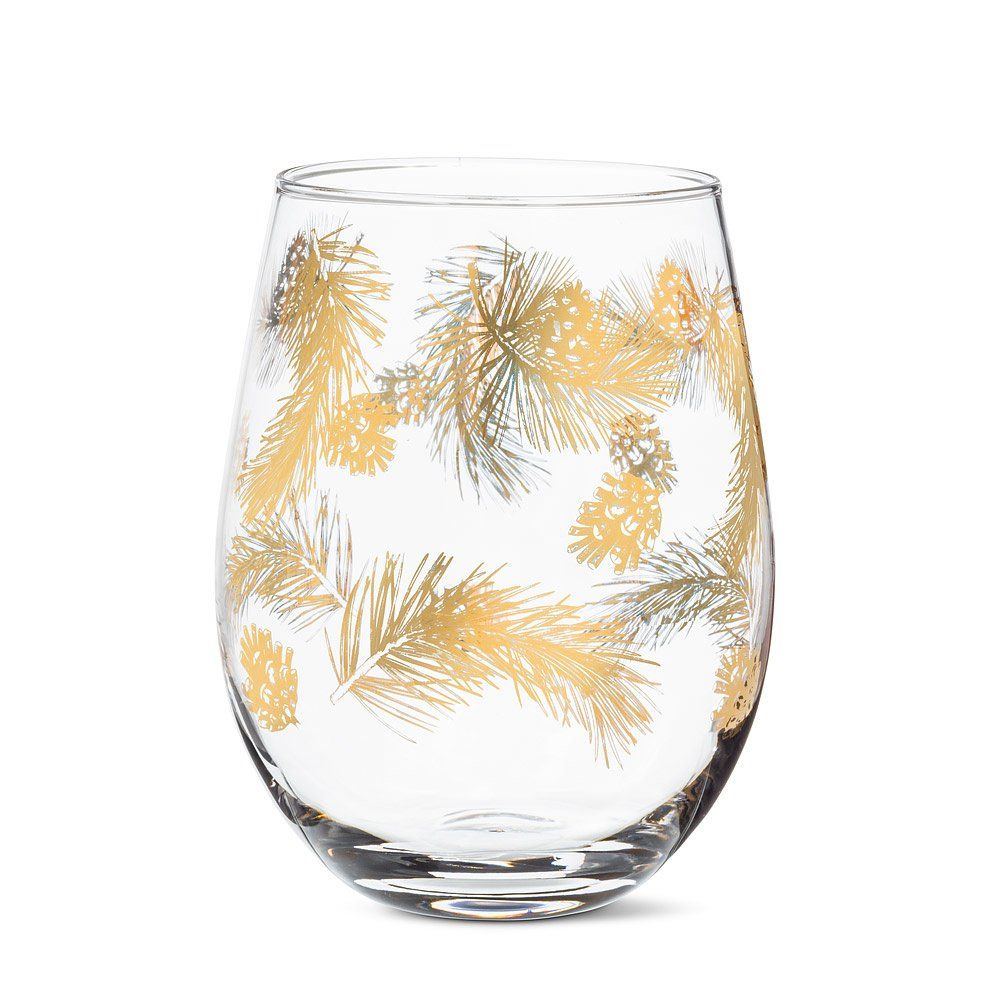Gold Pinecone Stemless Wine Glass