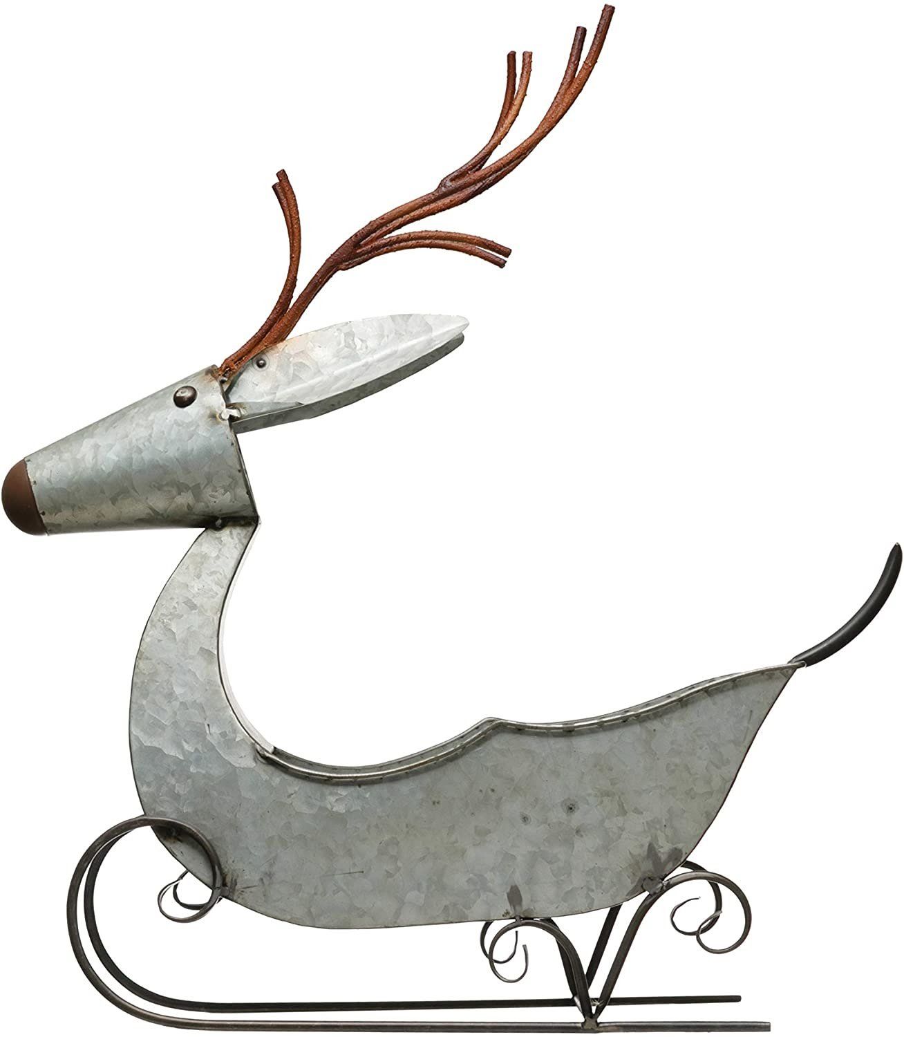 Decorative Galvanized Metal Reindeer Sleigh