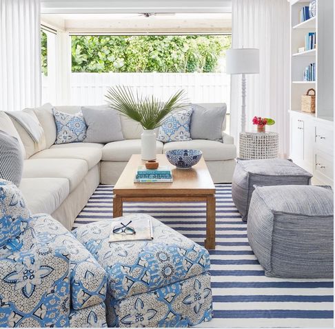 Catamaran Stripe Denim/White Indoor/Outdoor Rug - 2&#39; x 3&#39;
