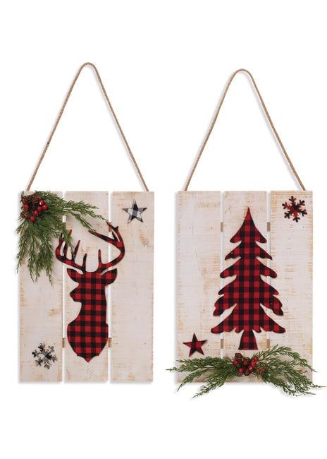 Red Plaid w/Pine &amp; Berry Sign (Tri )