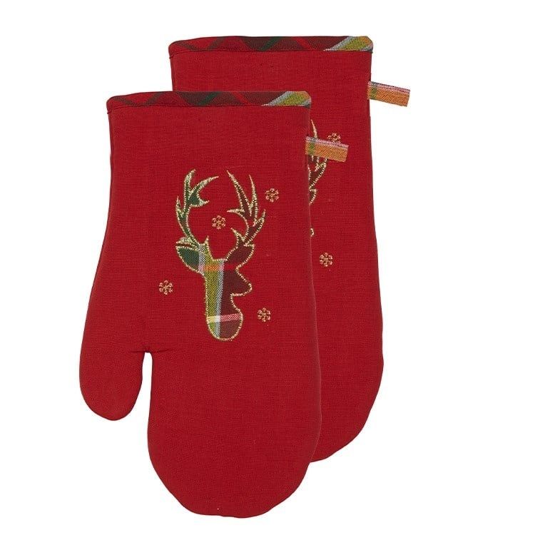Reindeer Plaid Oven Mitt Set