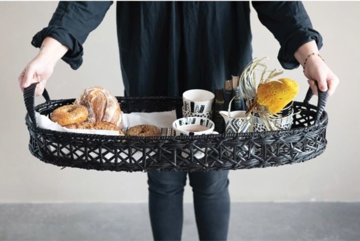 Hand Woven Black Rattan Tray