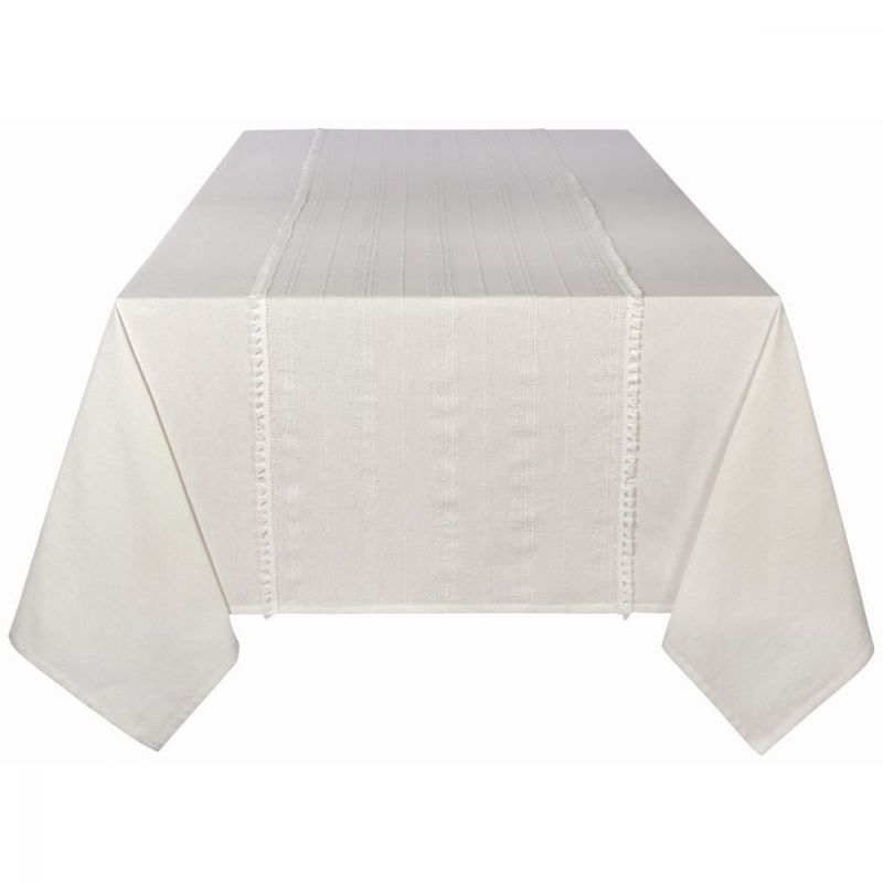 Tasseled Blanca White - 90&quot; Table Cloth