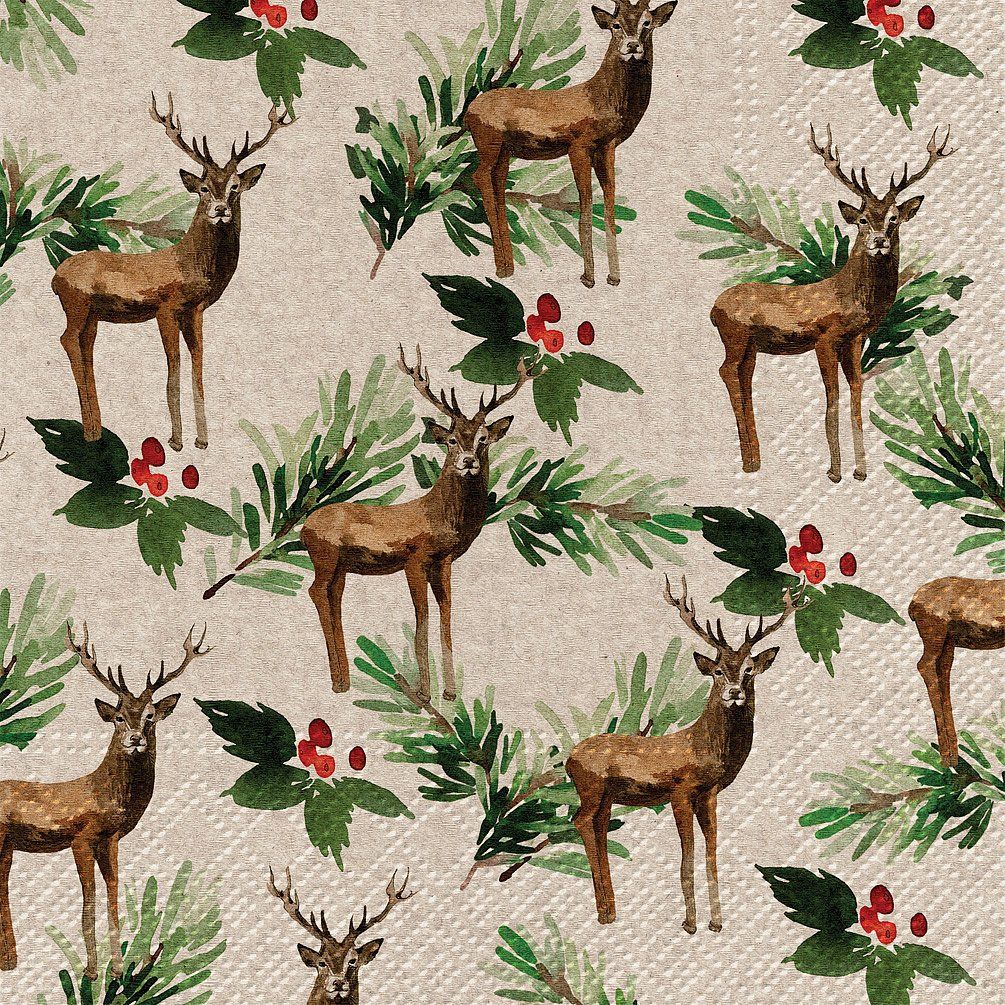 Deer &amp; Holly Luncheon Serviettes