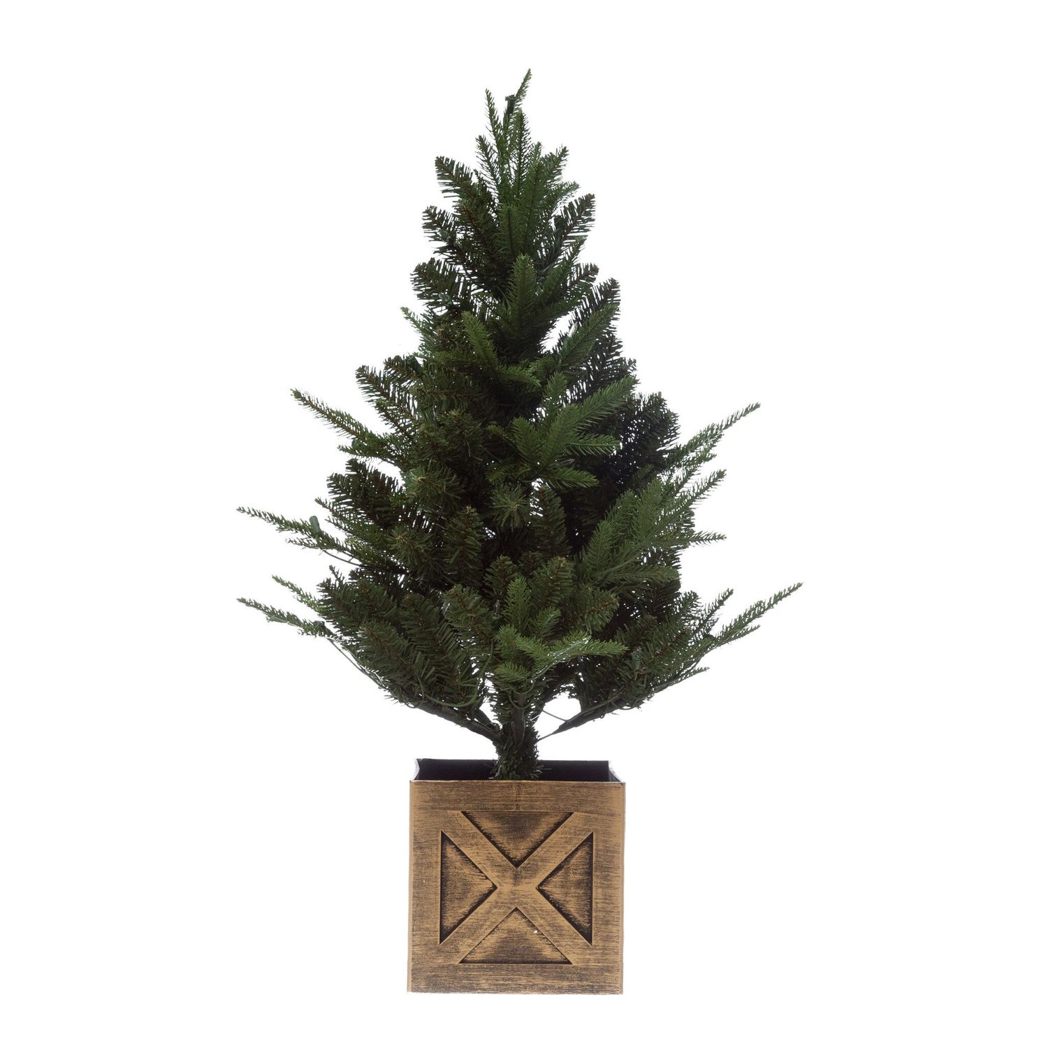 Pre Lit Fir Tree in Wood Crate