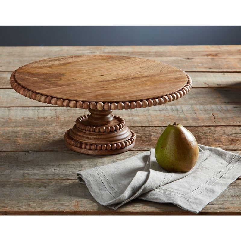 Beaded Wood Pedestal Cake Stand