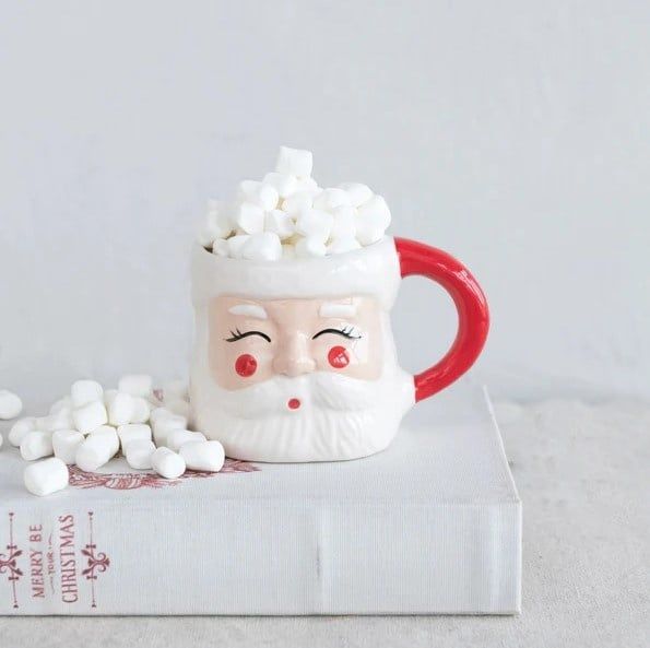 Painted Stoneware Santa Mug